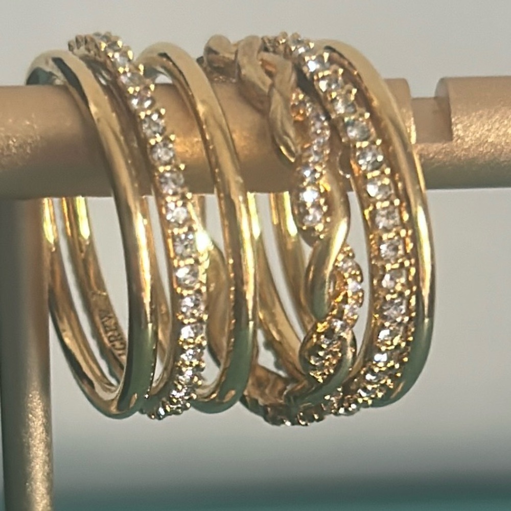 6 Piece J. Crew Gold Tone and Micro Pavé Rhinestone Women's Stacking Ring Set - Picture 7 of 7